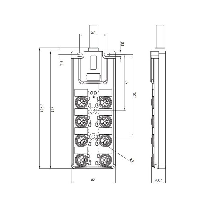 M12 junction box, single channel, NPN, 8-port integrated, LED, PUR flexible cable, black sheathing, 24N801-XXX