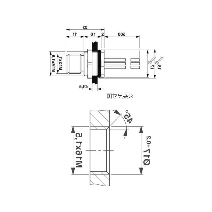 M12 12Pin, straight male head, flange socket, board rear mounting, suitable for PCB mounting, 64SC81P